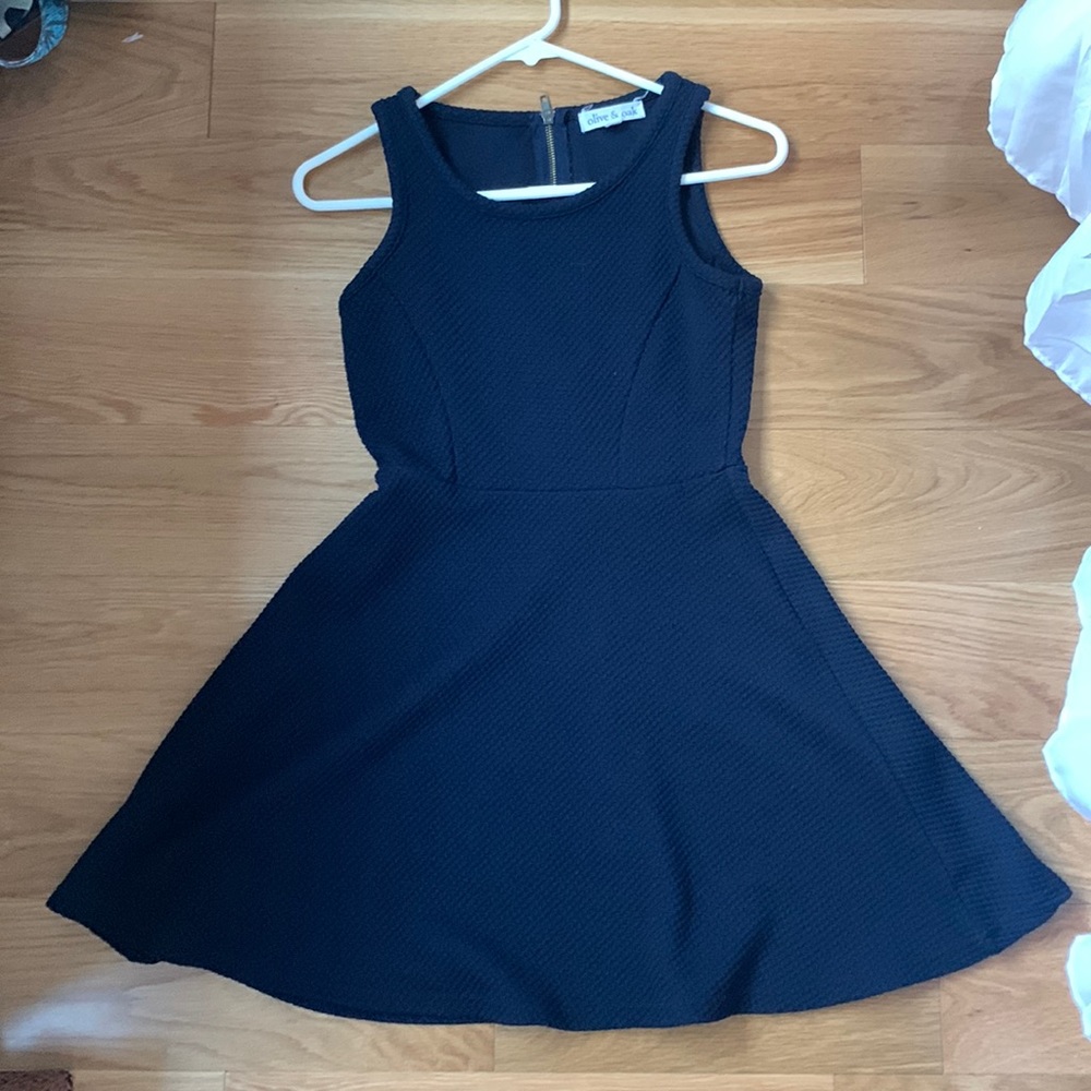 Navy blue olive and oak textured dress